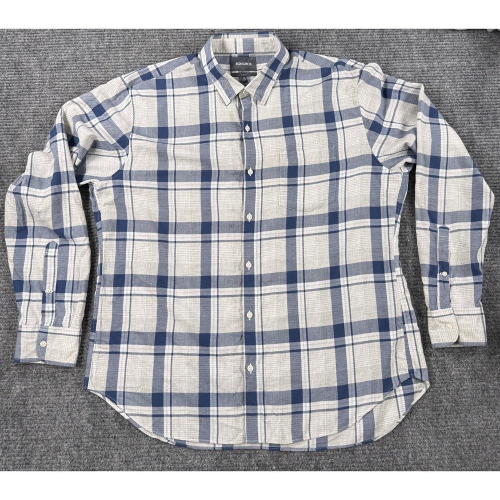 Bonobos Button Down Shirt Men XXL Blue Grey Excellent Slim Fit Plaid Cotton